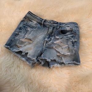 High Waisted Distressed Denim Shorts